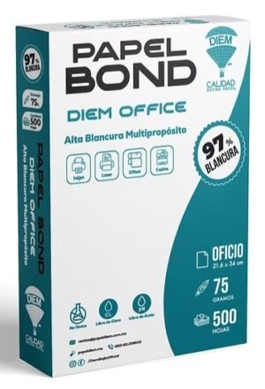 PAPEL BOND DIEM OFFICE TAMAÑO OFICIO AL 97% DE BLANCURA CON 500 HOJAS.