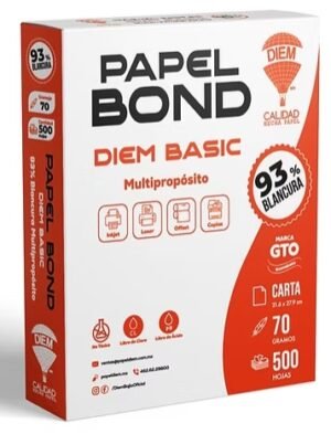 PAPEL BOND DIEM BASIC TAMAÑO CARTA AL 93% DE BLANCURA CON 500 HOJAS.