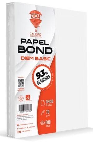 PAPEL BOND DIEM BASIC TAMAÑO OFICIO AL 93% DE BLANCURA CON 500 HOJAS.