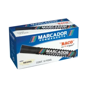 MARCADOR PERMANENTE PINTA CINCEL GRUESA COLOR NEGRO CON 12 PIEZAS BACO