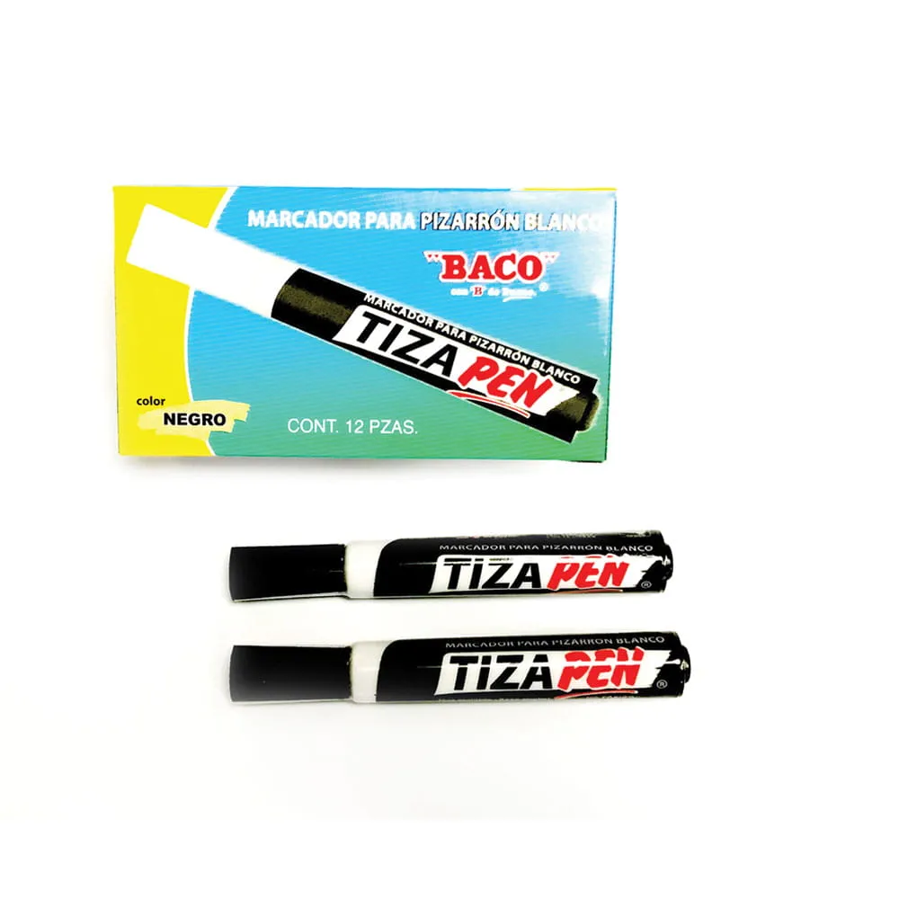 MARCADOR PARA PIZARRON BLANCO COLOR NEGRO CON 12 PIEZAS TIZAPEN BACO