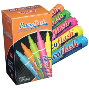 MARCADOR FLUORESCENTE PUNTA GRUESA COLOR AZUL BACOFLASH CON 12 PIEZAS BACO
