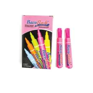MARCADOR FLUORESCENTE PUNTA GRUESA COLOR ROSA BACOFLASH CON 12 PIEZAS BACO