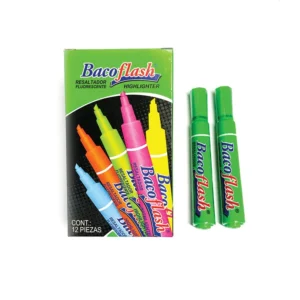 MARCADOR FLUORESCENTE PUNTA GRUESA COLOR VERDE BACOFLASH CON 12 PIEZAS BACO