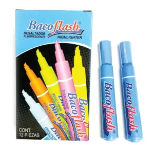 MARCADOR FLUORESCENTE PUNTA GRUESA COLOR AZUL BACOFLASH CON 12 PIEZAS BACO