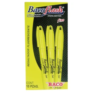 MARCADOR FLUORESCENTE AMARILLO CON 10 PIEZAS BACOFLASH PUNTO FINO 3.0 MM BACO