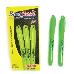 MARCADOR FLUORESCENTE DELGADO VERDECON 10 PIEZAS BACOFLASH BACO