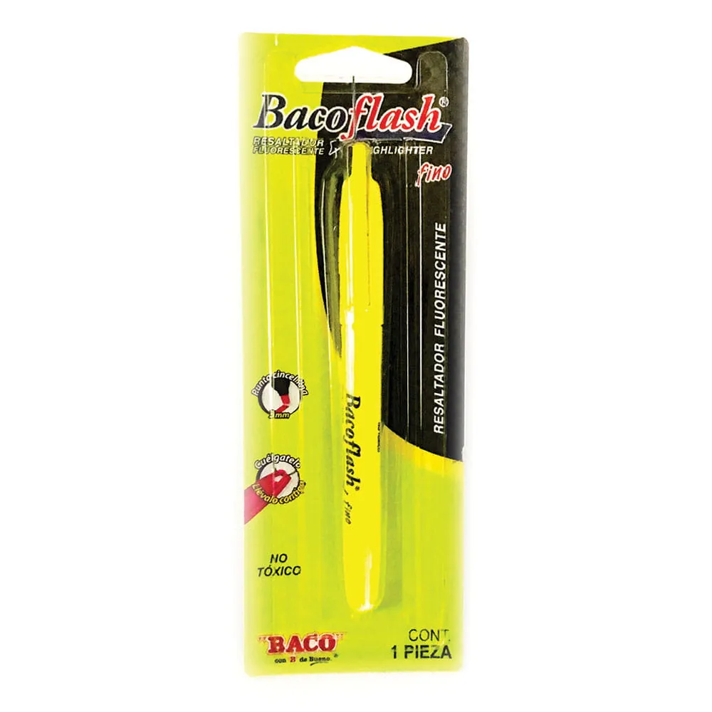 MARCADOR FLUORESCENTE DELGADO AMARILLO PUNTO FINO 3.0 MM BACOFLASH BACO