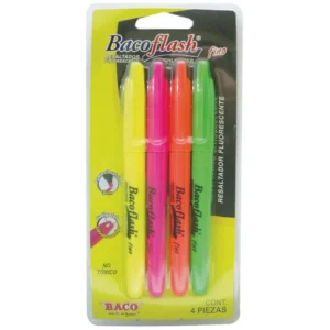 MARCADOR FLUORESCENTE DELGADO COLORES SURTIDOS BLISTER CON 4 PIEZAS PUNTO FINO 3.0 MM BACOFLASH  BACO