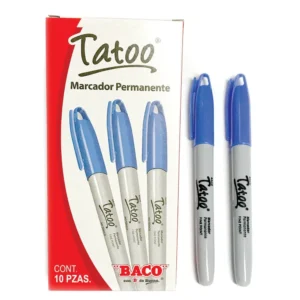 MARCADOR PERMANENTE DELGADO PUNTO FINO AZUL TATOO CON 10 PIEZAS. BACO