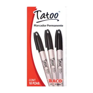 MARCADOR PERMANENTE DELGADO NEGRO PUNTO FINO CON 10 PIEZAS TATOO BACO