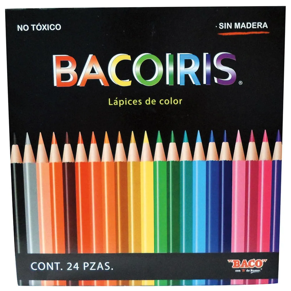 LAPICES DE COLORES LARGOS CON 24 PIEZAS REDONDOS BACOIRIS BACO