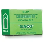 CLIP INOXIDABLE NIQUELADO CUADRADITO DEL No. 2 CON 100 PIEZAS BACO