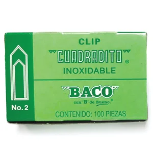 CLIP INOXIDABLE NIQUELADO CUADRADITO DEL No. 2 CON 100 PIEZAS BACO
