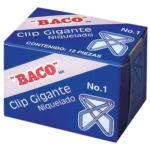 CLIP INOXIDABLE NIQUELADO GIGANTE MARIPOSA DEL No. 1 CON 12 PIEZAS BACO
