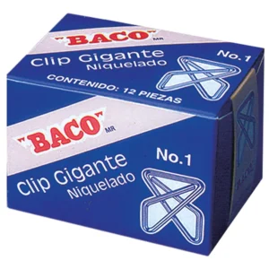 CLIP INOXIDABLE NIQUELADO GIGANTE MARIPOSA DEL No. 1 CON 12 PIEZAS BACO
