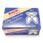 CLIP INOXIDABLE NIQUELADO GIGANTE MARIPOSA DEL No. 2 CON 50 PIEZAS BACO