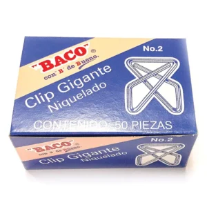 CLIP INOXIDABLE NIQUELADO GIGANTE MARIPOSA DEL No. 2 CON 50 PIEZAS BACO