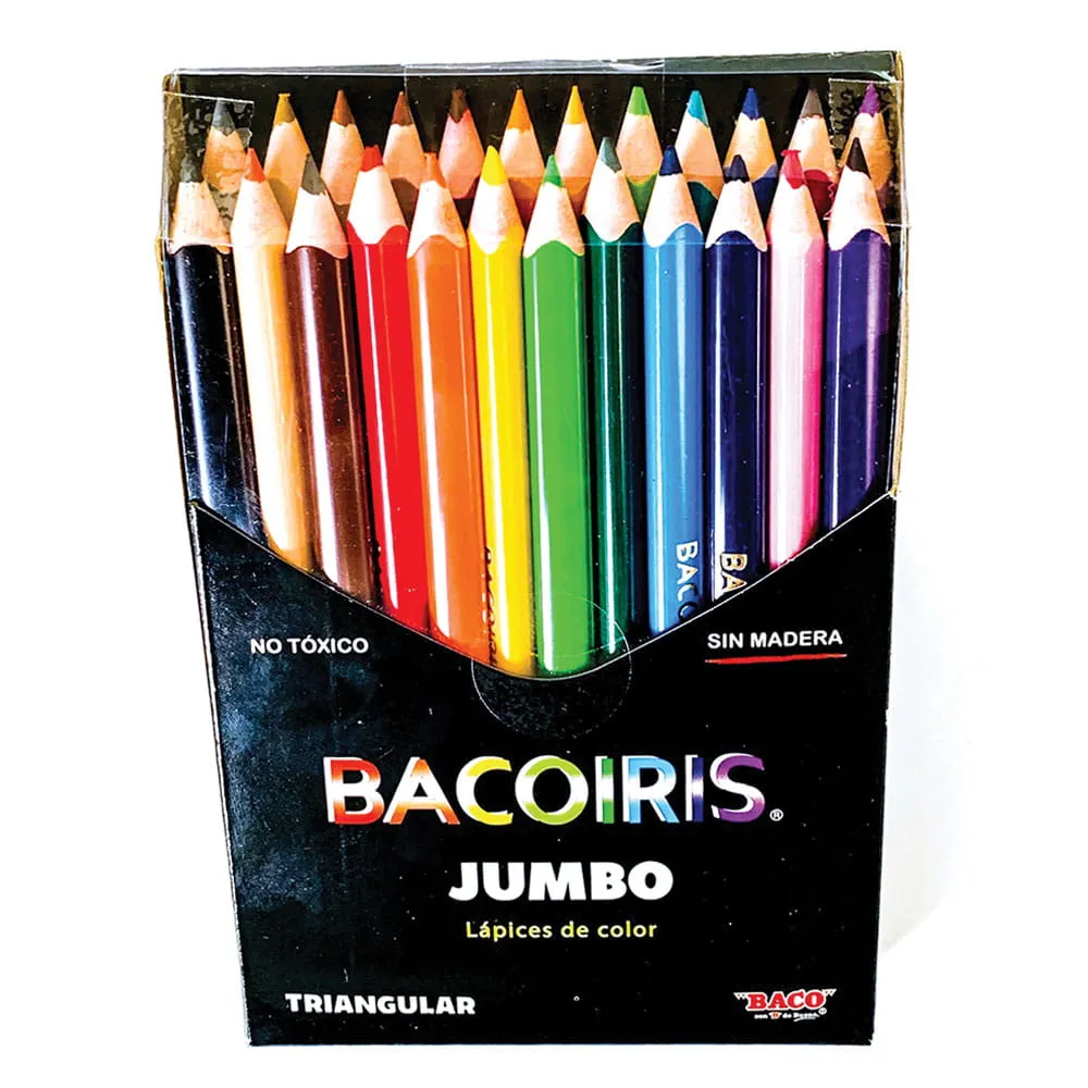 LAPICES DE COLORES CON 24 PIEZAS TRIANGULARES JUMBO BACO