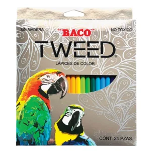 LAPICES DE COLORES REDONDOS LARGOS CON 24 PIEZAS BACO TWEED