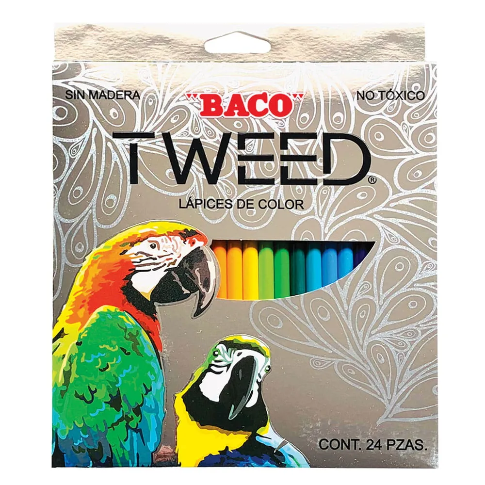 LAPICES DE COLORES REDONDOS LARGOS CON 24 PIEZAS BACO TWEED