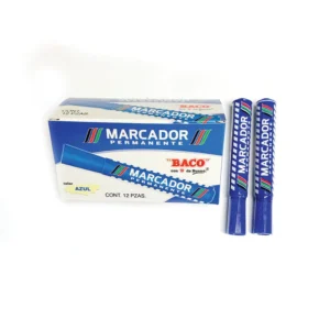 MARCADOR PERMANENTE PINTA CINCEL GRUESA COLOR AZUL CON 12 PIEZAS BACO