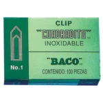 CLIP INOXIDABLE NIQUELADO CUADRADITO DEL No.1 CON 100 piezas BACO