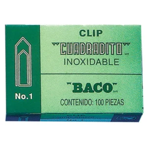 CLIP INOXIDABLE NIQUELADO CUADRADITO DEL No.1 CON 100 piezas BACO