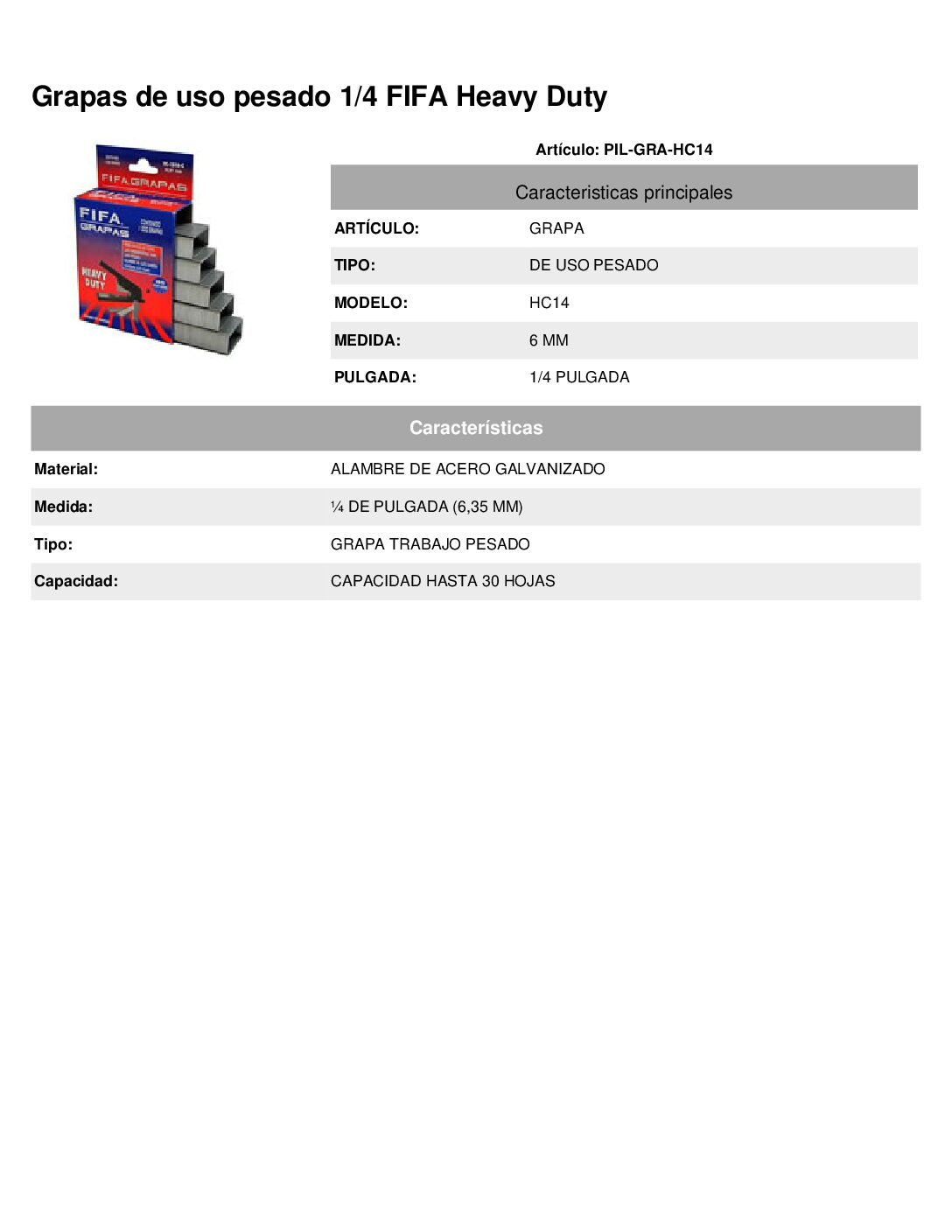 Grapas de uso pesado 1/4 FIFA Heavy DutyHC-14-C caja con 1,000 grapas - Imagen 2