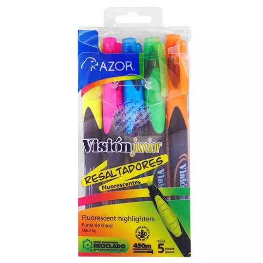 Resaltador de texto Vision Junior cincel4mm colores surtidos empaque con 5 pzas