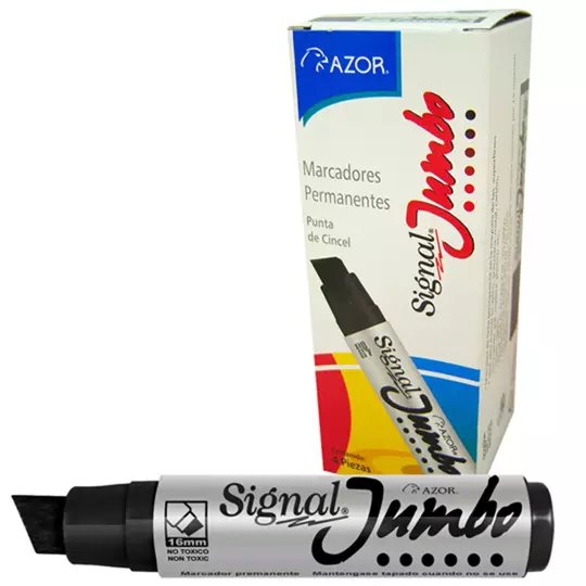 Marcador permanente Signal Jumbo punta cincel 16 mm color negro caja con 4 pzas