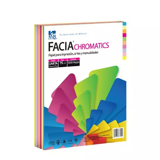 Paquete de hojas de color FaciaChromatics tamaño carta mix10 colores 75gr 500 hs