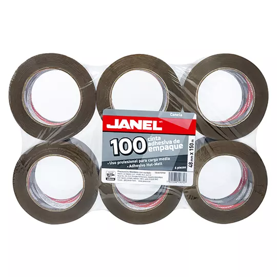 Cinta empaque línea 100 canela JANEL 48x150 con 6 piezas