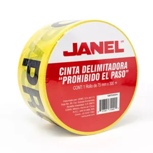 Cinta de señalizacion Janel 75mm x 300m,color amarillo PROHIBIDO EL PASO