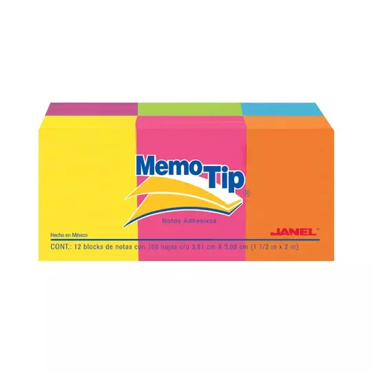 Notas Adhesivas Memo Tip neon 1.5x2 pulg12 blocks con 100 hojas cada uno