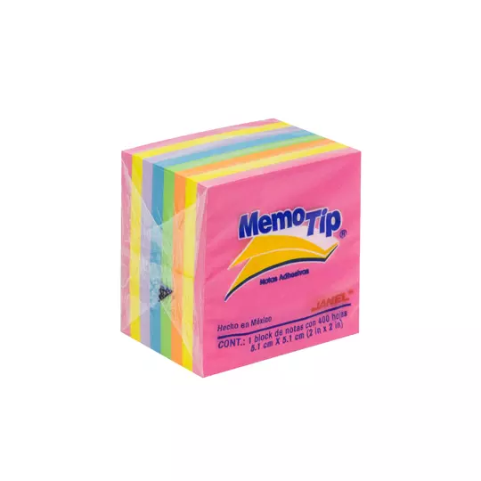 Notas Adhesivas Mini Memo Tip Neon 2x2 1" cubo con 400 hojas