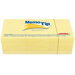 Notas adhesivas Memo Tip amarillo 1.5x2pulg 12 blocks con 100 hojas cada uno