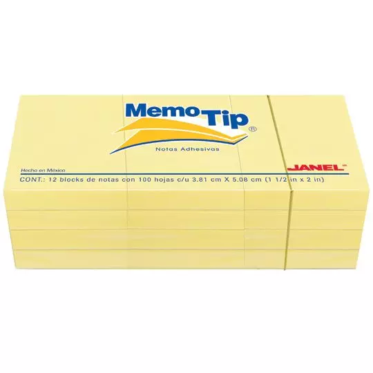 Notas adhesivas Memo Tip amarillo 1.5x2pulg 12 blocks con 100 hojas cada uno
