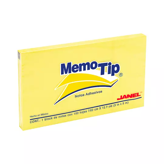 Notas Adhesivas Memo Tip amarillo 3x5 pulg de 7.62cm x 12.7cm 1 block con 100