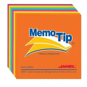 Notas Adhesivas Memo Tip neon de 3x3 pulg 1 block con 400 hojas