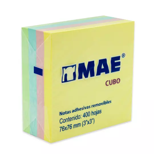 Notas Adhesivas MAE colores pastel 3x3 block con 400 hojas de colores.