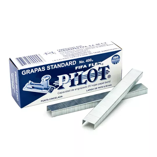 Grapas estándar 26/6 Pilot FIFA Flex No.400 caja con 5,040 grapas